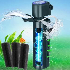 200GPH Submersible Aquarium Filter with UV for 20-75 Gallon Tanks – Extremely-Quiet Inexperienced Water and Algae Cleaner