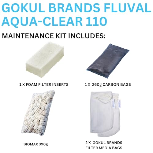 AquaClear 110 HOB Upkeep and Substitute Filter Media Equipment with Gokul Manufacturers Mesh Luggage (Contains AquaClear Activated Carbon, BioMax Media, and 110 Foam Insert)